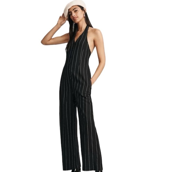 Anthropologie Little Lies Pinstripe Halter Neck Jumpsuit Small - Picture 3 of 4